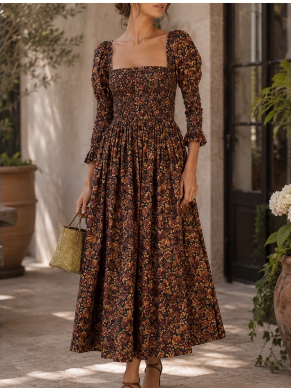 Doen Bijou Dress In Noir Rve Des Jardins Leaf Print